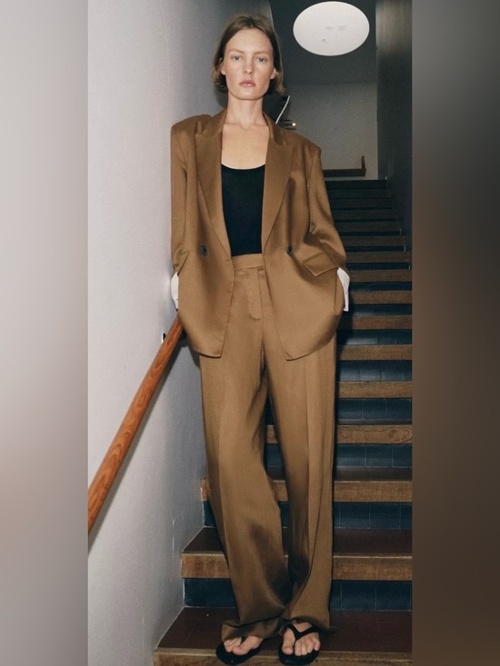 Zara Pants - Zara NWT Brown Linen Blend High Rise Straight Leg Tailored Trousers